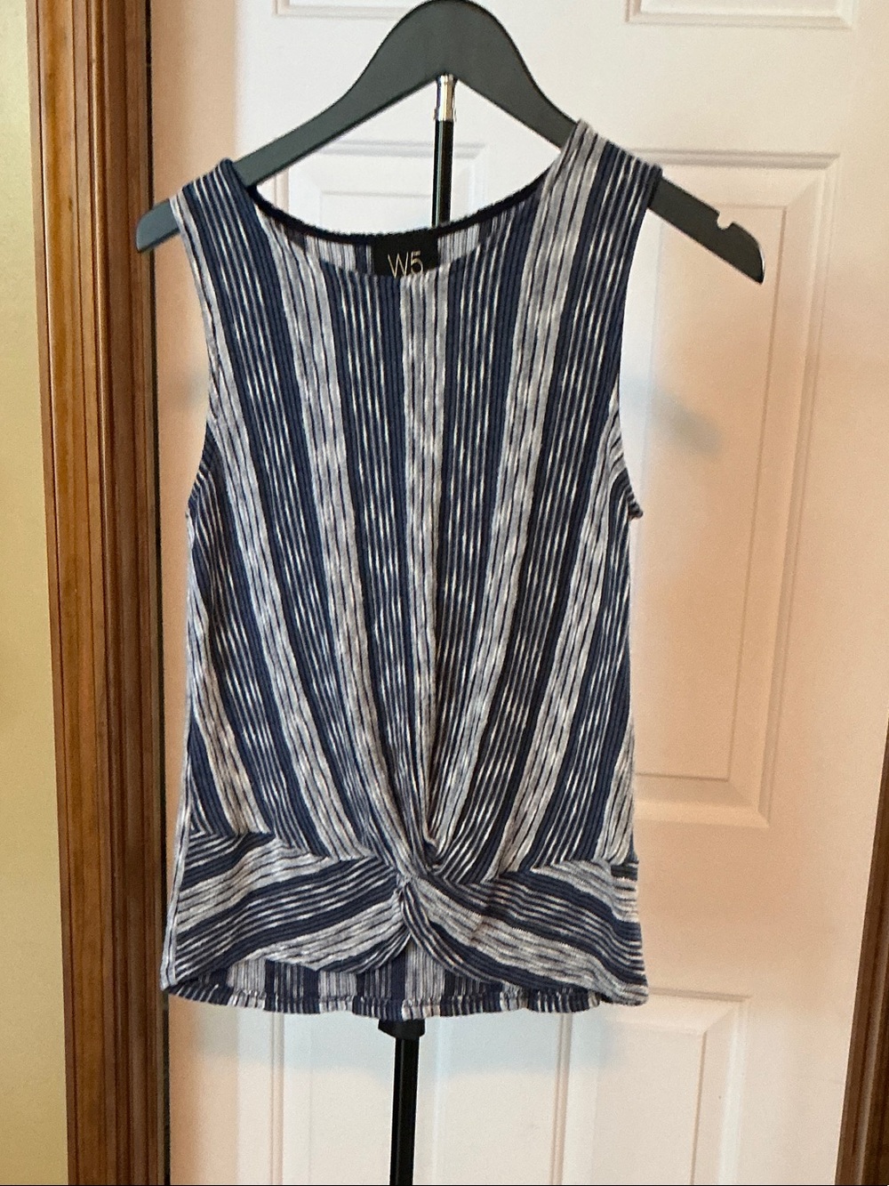 W5 Navy & White Striped Twist-Hem Sleeveless Tank